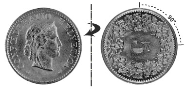 5 centimes 1969, 90° rotated