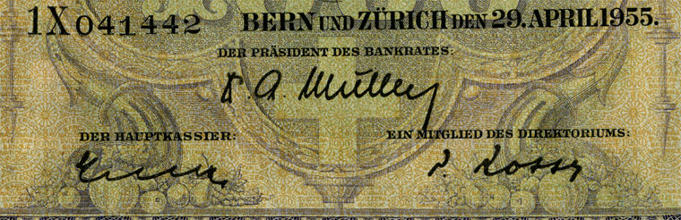 1000 francs, 1955